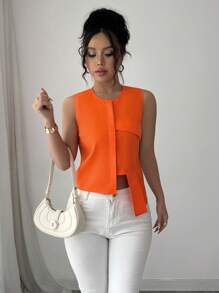 Elenzga 引人注目的不对称橙色无袖夏季背心