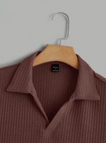 Manfinity RelaxMax Bộ áo thun gân tay ngắn có khóa kéo nửa màu trơn cho nam, mùa hè - màu nâu - Xem 3