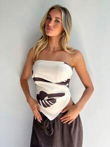 Forever 21 Áo thun không tay buộc lưng in họa tiết nhiệt đới thường ngày cho nữ - Xám - Xem 7