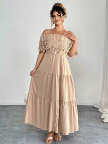 Elenzga Vestido informal de vacaciones romántico con un hombro y ribete de volantes para talla grande