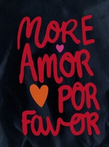 Women's Casual Slogan & Heart Print Round Neck Short Sleeve T-Shirt - Navy Blue - View 5