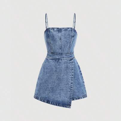 Tuta in jeans blu taglie forti, comoda vestibilitÃ  skinny, tutina casual, abbigliamento estivo da donna taglie forti, tute estive da donna, tute per 