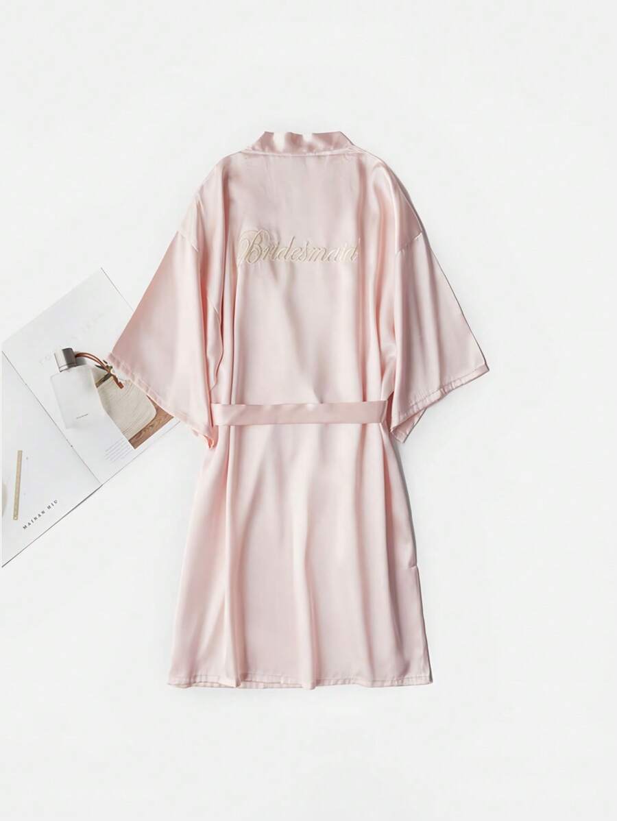 1 件女士春夏婚礼伴娘睡衣粉色睡衣新娘礼服闺蜜派对刺绣浴袍新娘浴袍婚礼派对用品户外婚礼节日派对用品，春季