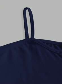 SHEIN Essnce Solid Color Versatile Sleeveless Shoulder Strap Long Sleeve T-Shirt For Women, Casual Wear Spring/Summer Fall Clothes - Navy Blue - View 4