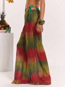 MUSERA Straight Leg Textured Tie Waist Trousers Beach Cover Up Spring, Summer, Ibiza, Holiday, Cute, Festival, Vacation Beachwear, Beach, Boho