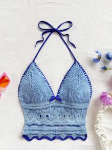 Soleia Women's Holiday Casual Contrast Trim Backless Halter Top And Mini Skirt 2 Pieces Set Beach Vacation Outfits Spring Summer Outfits For Women West Music Festival Bohemia Boho Beach Outfits For Woman Set Summer Two Pieces Set Vacation