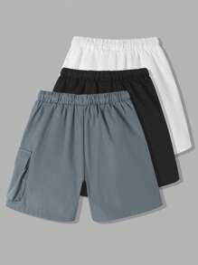 SHEIN Pantalones cortos tipo cargo multicolor para niños, paquete múltiple, casuales, para la escuela, cómodos, de moda, minimalistas, versátiles, de tela suave adecuados para el uso diario, la escuela, al aire libre, primavera/verano - Multicolor - Ver 2
