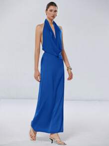 Aveloria Modichic 2025 Orange Satin High-End Design Minimalist Elegant Luxurious Vintage Loose Front Draped Backless Tie-Up Sexy Dress For Women