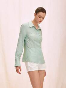 Chiquease Chemise ample à manches longues, à couleur unie et à simple boutonnage pour femmes