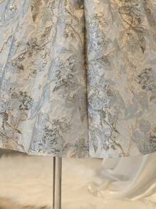 女童复古高端提花 A 字型收腰公主裙，适合婚礼、情人节派对、优雅婚礼花童和伴娘礼服