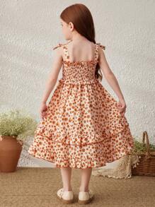 Blossori Vestito da sole smanicato con fiori arancioni per ragazze in vacanza in campagna