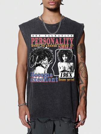 Street Life Canotta vintage da uomo con grafica di ritratto consumata, comoda per l'estate