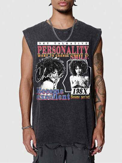 Street Life Camiseta sin mangas vintage con gráfico retrato para hombre, cómoda para el verano