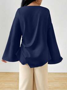 INAWLY Women's Elegant Commuting Mid-East Style Shirt For Daily Wear Fall Cloth For Women - Dusty Blue - View 2