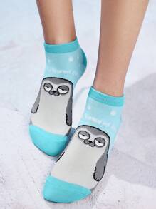 SEALOOK X SHEIN 4 Cặp Vớ Ngắn Thoáng Khí Mềm Mại Thấm Hút Hoạt Hình Dễ Thương Cho Nữ, Mũi Và Gót Chân Được Gia Cố Tăng Độ Bền, Phù Hợp Với Mọi Mùa, Unisex, Sọc, Xanh Dương, Seal - Nhiều màu - Xem 8