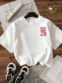 INAWLY Damen Lässig T-Shirt mit Buchstabe Muster, Rundhalsausschnitt, Kurzarm, Sommer