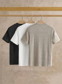 Manfinity NXTstreet 3pcs Pack Men's Plain Round Neck Rib-Knit Leisure Short-Sleeved T-Shirt - Apricot - View 2