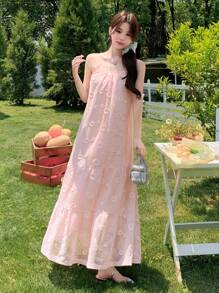 DAZY 女士纹理荷叶边下摆长裙，春夏季甜美风格