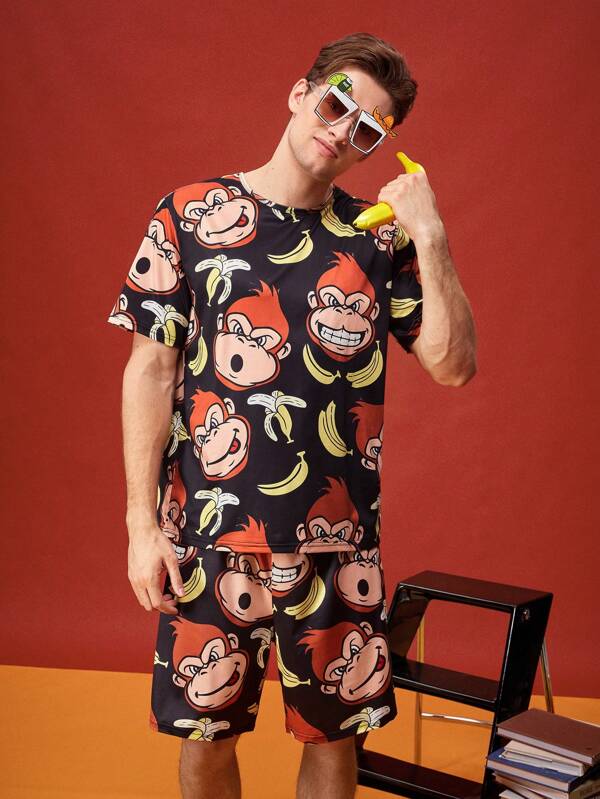 NotGurli Fun Cartoon Cute Funny Short Sleeve T-Shirt And Shorts Men Pajama Set