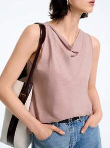 SHEIN Clasi Aprikot-farbenes minimalistisches High-End Frauen Ärmelloses Top, strukturierter Stoff