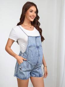 SHEIN Mono de mezclilla sin mangas de unicolor informal para mujeres embarazadas, para verano