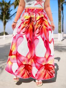 SHEIN EZwear Quần dài mùa hè in hoa dáng rộng cỡ lớn - Nhiều màu - Xem 3