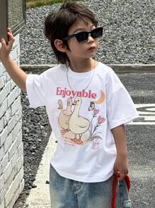 DAZY Baby Jungen Rundhals Kurzarm Druckshirt aus Strick, Sommer - Weiss - Übersicht 5