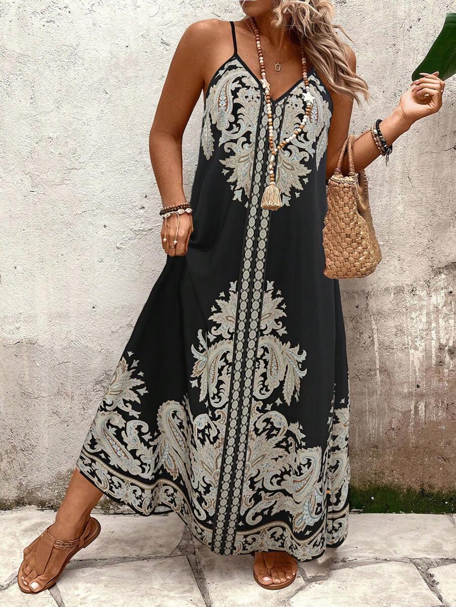 Breezaya 大码女式休闲宽松花卉印花吊带连衣裙，适合日常穿着和度假