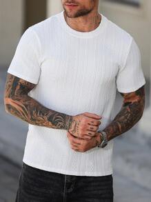 Manfinity Homme Áo thun nam tay ngắn họa tiết trơn màu thường ngày mùa hè Áo thun nam mùa hè dành cho nam Áo thun nam - trắng - Xem 4