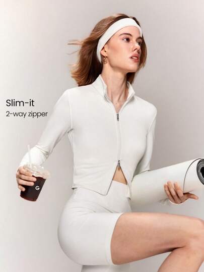 GLOWMODE FeatherFit™ Mock Neck Zip Up Long Sleeve Crop Jacket Fall