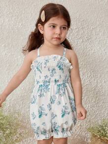 Blossori Pelele sin mangas con estampado floral azul de estilo campestre para bebé niña - Multicolor - Ver 4