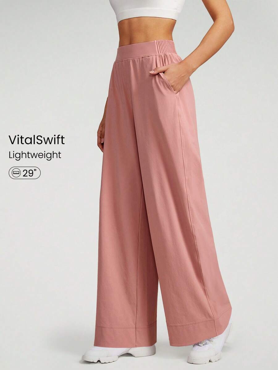 GLOWMODE Pantalones ligeros de pierna ancha con bolsillos VitalSwift, de secado rápido y transpirables para uso diario y casual en verano - Rosa vieja - Ver 1