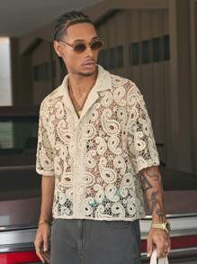 AXEPEAK 多尺寸街头时尚翻领短袖宽松男士衬衫，街头服饰