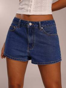 Avantive Women's Summer Basic Dark Blue Washed Denim Shorts/Decorated Leather Label/Summer Denim Shorts/Cute/Outing/Vacation/Office Wear