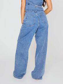 MUSERA 中腰阔腿洗水牛仔裤 Co Ord 仅限下装夏季可爱假期性感假日优雅音乐会