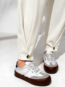 SHEIN EZwear Pantalones de vestir informales de cintura alta con botones y forma cónica para tallas grandes, para el verano