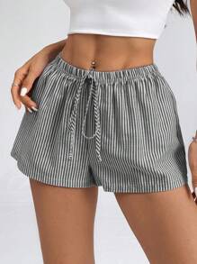 SHEIN PETITE Pantaloncini a righe vita bassa da donna per vacanze estive e spiaggia