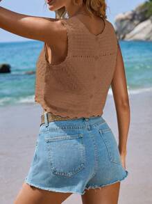 SHEIN Frenchy Top sin mangas de punto con cuello redondo, tops de verano para temporada de bodas, tops bohemios lindos para mujeres