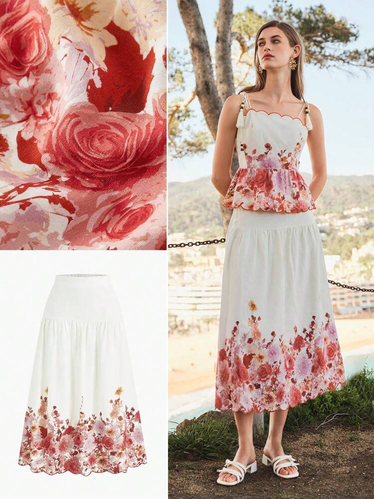 LINEN FLORAL PRINT SKIRT