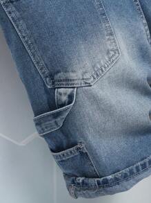 Manfinity Homme Plus Size Men's Summer Casual Zip Front Slant Pocket Denim Shorts - Blue - View 3