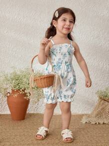 Blossori Pelele sin mangas con estampado floral azul de estilo campestre para bebé niña - Multicolor - Ver 3