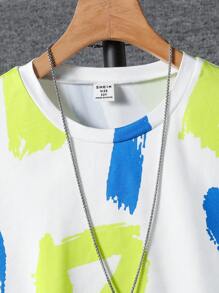 SHEIN Tween Boys 2pcs/Set Letter Print Short Sleeve T-Shirt & Solid Shorts Summer Outfit