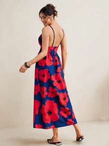 VALERIA GALIPOLI Floral Print Double Straps Midi Dress Women Summer Going Out Outfit Vacation Holiday Beach