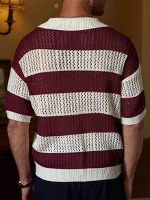 Manfinity CityGents Men Casual Two-Tone Striped Pattern Button Open Knit Sweater Knitted Button Downs For Men's Old Money - Multicolor - View 2