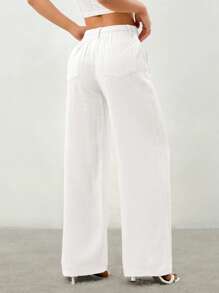 SHEIN PETITE Women's Tie-Front Trousers With Pockets,Cargo Pants
