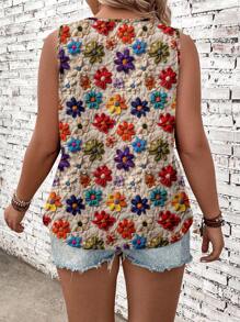 EMERY ROSE Plus Size Women Floral Print Casual Tank Top, Summer,Tunic Top, Resort Wear, Summer Wear, Country Concert Wear, Boho Wear, Western Wear, Holiday Wear,Vacation,Simple And Fashionable For Everyday Wear,Vacay Vibes,Going Out Tops,Western Wear,Flower/Spring - Multicolor - View 2