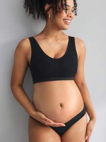 BloomMama Maternity Solid Color Round Neck Wireless Nursing Bra - Camisole Style - Black - View 5