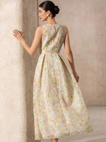 Aveloria Rosie New Elegant Romantic French Style Oversized Waist Drawstring Sleeveless Dress, Women Vintage Exquisite Dye Printing 3D Embroidery Long Dress