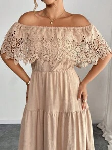 Elenzga Vestido informal de vacaciones romántico con un hombro y ribete de volantes para talla grande