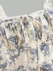 SHEIN MOD Vestido de mujer talla grande con estampado floral de encaje azul, adecuado para picnic, fiesta de cumpleaños, ocasión formal, boda, vacaciones, uso diario casual, verano, vestidos de vacaciones, vestidos florales para mujer, estilo campestre, vintage, otoño, vestidos de cumpleaños para mujer, atuendos de festival para mujer, vestidos para mujer - Multicolor - Ver 3